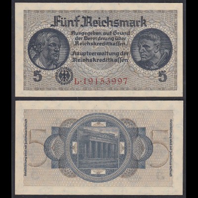 5 Reichsmark 1939-44 Reichskreditkassen Prefix L 8-stellig Ro 553b XF (2)