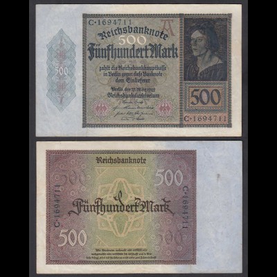 Germany 500 Mark 1922 Serie C 7-stellig Ro 70 Pick 73 VF+ (3+) (29493
