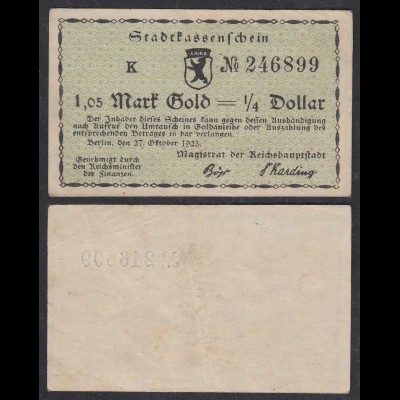 1,05 Mark Gold 1/4 Dollar 1923 Berlin Stadtkassenschein (29645