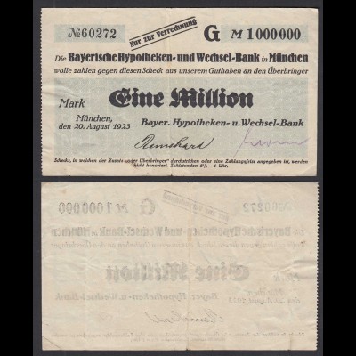 Bayern 1-Million Mark Bayerische Hypotheken Bank München Scheck August 1923 