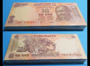 Indien - India - 10 RUPEES 2009 - Pick 95p no Letter UNC (1) Bundle 100 Stück