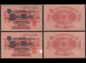 Darlehnskassenschein 2 Stück á 2 MARK 1914 Ro 52c Nummern in Folge aUNC (1-)