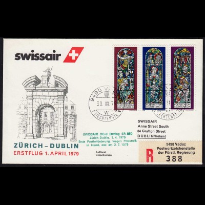 Liechtenstein Erstflug Swissair 1979 Zürich - Dublin (Poststreik Irland (23292