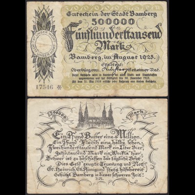 Bamberg 500.000 Mark Banknote 1923 Notgeld Starnote (13838