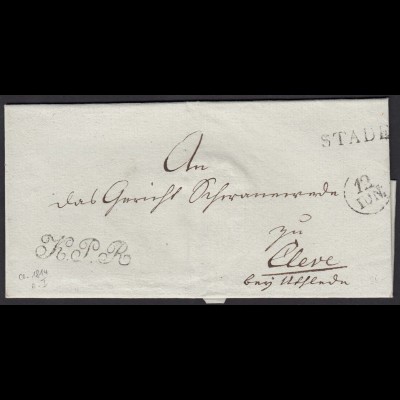 Stade L1s Vorphila Umschlag ca.1814 nach Cleve mit 2 Zusatzstempel (15934