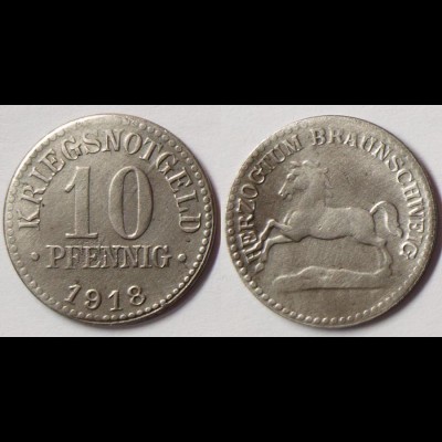 BRAUNSCHWEIG 10 Pfennig Notgeld Kriegsgeld 1918 Eisen Funck 56.2a (R946