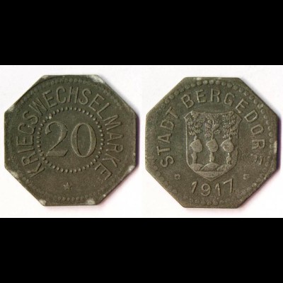 BERGEDORF 10 Pfennig Kriegswechselmarke Notgeld 1917 Zink Funck 36.2 (R903