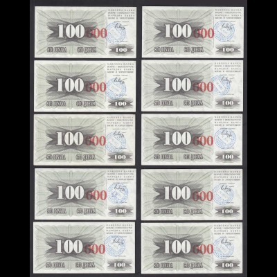 BOSNIEN - HERZEGOVINA 10 St. á 100.000 Dinara 15.10.1993 Pick 56f XF (2) 