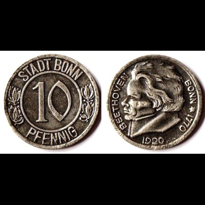 BONN 10 Pfennig 1920 Notgeld Eisen Funck 51.1a BEETHOVEN (R919