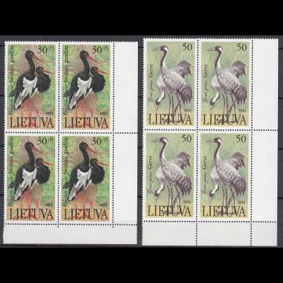 Lithuania Mi 489-90 ** MNH 1991 Block of 4 Coloured animals Stork + Crane (65543