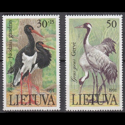 Litauen - Lithuania Mi 489-90 ** MNH 1991 Coloured animals Stork + Crane (65548