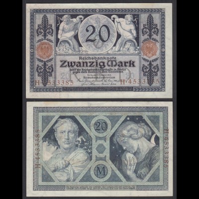 Ro 53 Reichsbanknote 20 Mark 1915 Pick 63 UDR: O Serie: H VF/XF (3/2) (29963