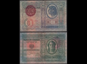 Ungarn - Hungary 100 Korona (1920) 1912 Pick 27 Aufdruck gebraucht (25068