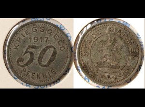 Barmen (Wuppertal) 50 Pfennig 1917 Kriegsgeld Notgeld Zink Funck 30.2 (n689