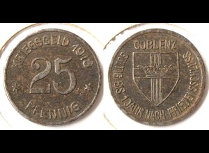 Coblenz (Koblenz) 25 Pfennig 1918 Kriegsgeld Notgeld Eisen Funk 80.2 (n739