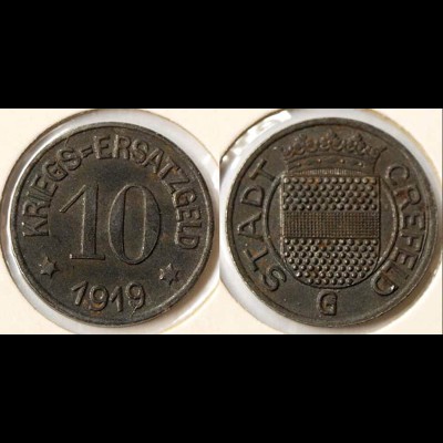 Crefeld (Krefeld) 10 Pfennig 1918 Kriegsgeld Notgeld Eisen Funk 84.9A (n753