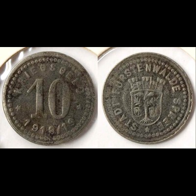 FÜRSTENWALDE 10 Pfennig 1918 Kriegsgeld Notgeld Eisen Funk 144.2 (n806