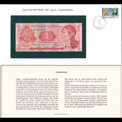 Honduras 1 Lempira Banknotes of all Nations 1968 Pick 82c UNC (1) (12710