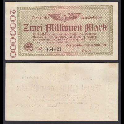 Reichsbahn Berlin 2 Millionen Mark Mark 1923 VF+ (3+) (30025