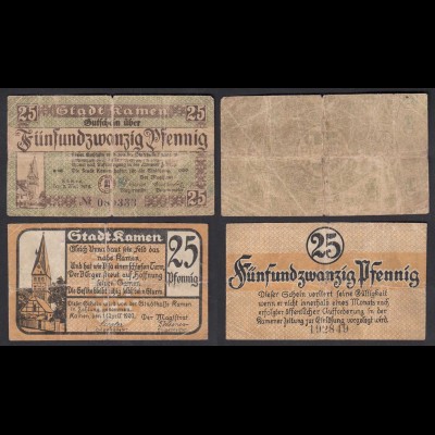 Stadt Kamen 2 x 25 Pfennig 1919 + 1920 Notgeld gebraucht (30063