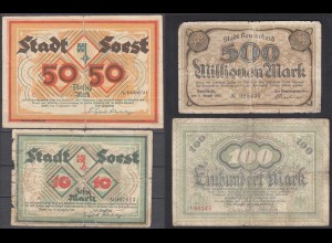 4 Stück alte Notgedscheine Dortmund-Hörde,Soest,Remscheid 1922-23 (30090