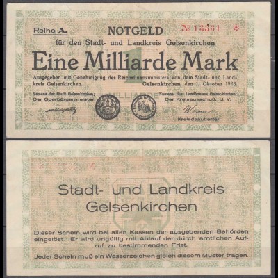 Gelsenkirchen Stadt + Landkreis 1 Milliarde Mark 1923 Notgeld (30093