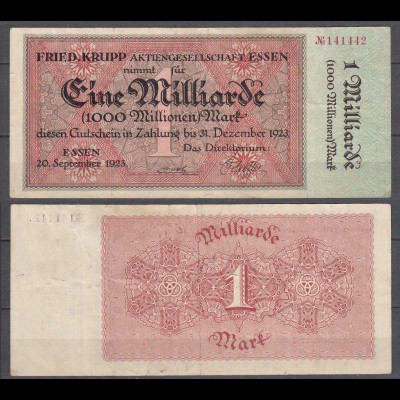 1 Milliarde Mark 1923 Friedrich Krupp Gutschein Notgeld Essen (30100