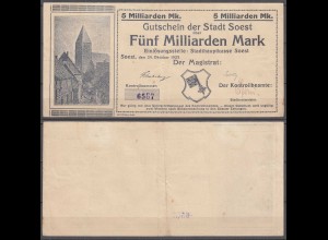 Soest Westfalen Stadt 5 Milliarden Mark 1923 Gutschein/Notgeld (30095
