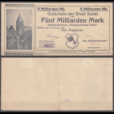 Soest Westfalen Stadt 5 Milliarden Mark 1923 Gutschein/Notgeld (30095