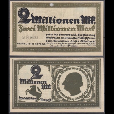 PROVINZ WESTFALEN Münster 2 Millionen Mark 1923 Notgeld 6-stellig (30104
