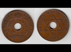 Britisch WEST-AFRIKA 1 Penny Münze 1952 (29996