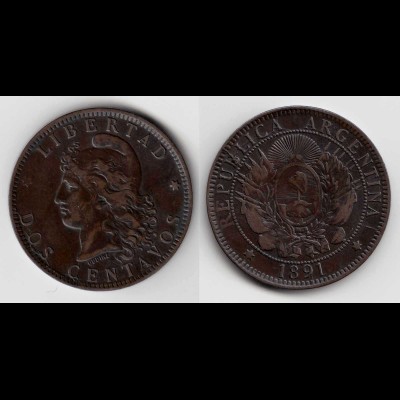 Argentinien - Argentina 2 Centavos Münze 1891 Erhaltung !! (29997