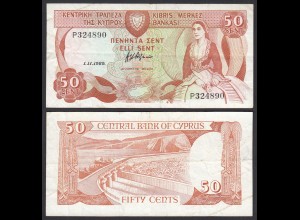 Zypern - Cyprus 50 Cents Banknote 1989 VF Pick 52 (30134