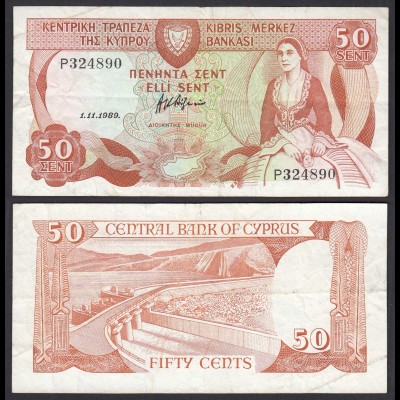 Zypern - Cyprus 50 Cents Banknote 1989 VF Pick 52 (30134
