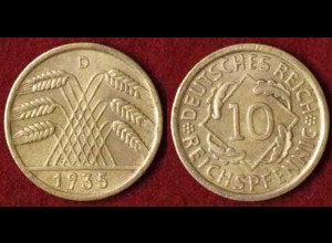 10 Reichs-Pfennig DR 1935 D Jäger Nr. 317 Erhaltung! (9820