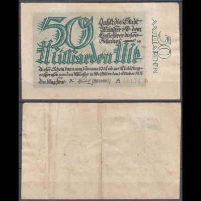 50 Milliarden Mark Stadt Münster 1923 Einlösung 1.1.1924 Starnote F/VF (30107