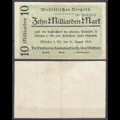 PROVINZ WESTFALEN Münster 10 Milliarden Mark 1923 Notgeld 6-stellig grün (30110