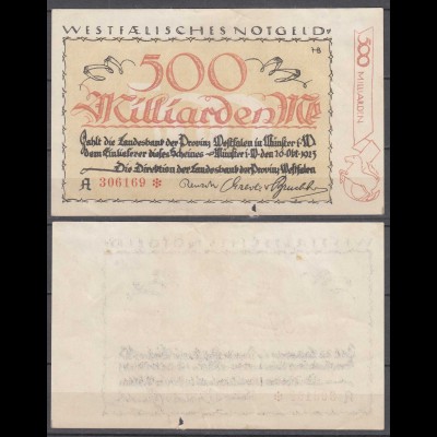 PROVINZ WESTFALEN Münster 500 Milliarden Mark 1923 Notgeld Starnote (30111