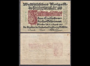 PROVINZ WESTFALEN Münster 5 Millionen Mark 1923 Notgeld 6-stellig grün (30113