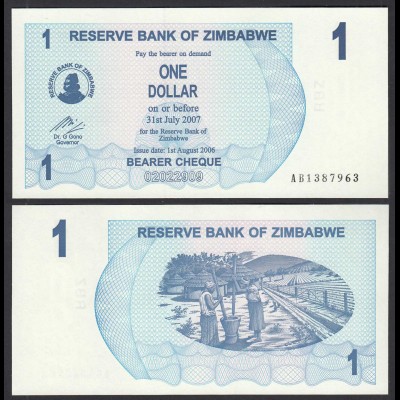 SIMBABWE - ZIMBABWE 1 Dollars 2007 Pick 45 UNC (1) (30169