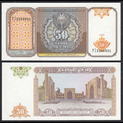 USBEKISTAN - UZBEKISTAN 50 Sum Banknote 1994 Pick 78 UNC (1) (30243