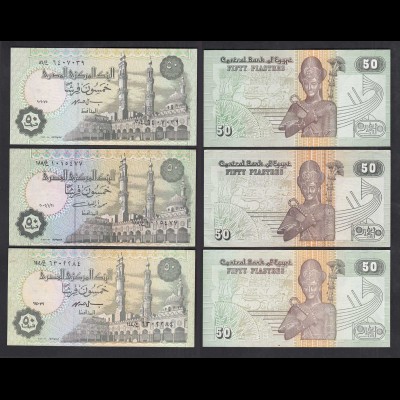 Ägypten - Egypt 3 Stück á 50 Piastres Banknoten verschiedene Jahrgänge (27275