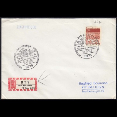 Bad Steben R-Brief 1970 mit Sonder R-Zettel (17509