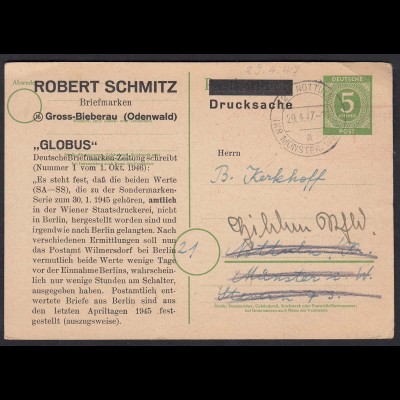All.Besatzung Nottuln 29.4.1947 Ganzsache mit Briefmarken Preisliste (17468