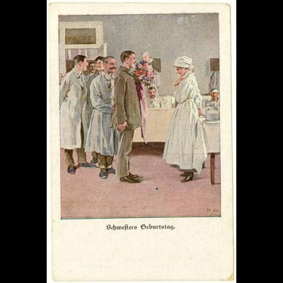AK Wennerberg-Kriegspostkarte 1918 Feldpost Schwesters Geburtstag (2980