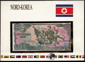 Nord-Korea 1 Won Banknotenbrief der Welt Pick 18a UNC (15513