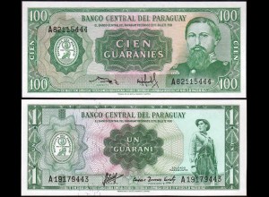 Paraguay - 1 + 100 Guaranies Banknoten 1952 Pick 192 + 205 UNC (1) (14200