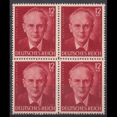 3. Reich WW2 1943 Mi. 856 ** MNH Block of 4 Peter Rosegger (19917