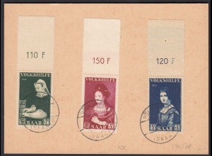 Saar Saarland Mi. 376-378 Volklstempel auf Briefstück Volkshilfe 1956 (22215