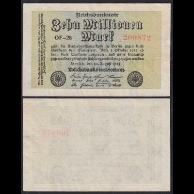 Ros 105f 10 Millionen Mark 1923 Pick 106 VF (3) WZ Wellen OF-28 (30287